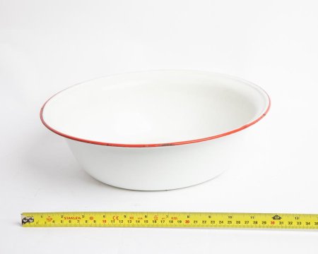 Hospital Bowl in Enamel White with Red Rim